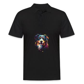 Aquarelle Berger Australien coloré - Polo Homme - noir - Devant - Kai (181cm)