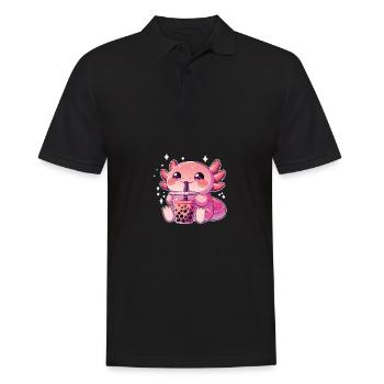 Kawaii Axolotl Bubble Tea Boba Axolotl - Männer Poloshirt - Schwarz - Vorne - Kai (181cm)