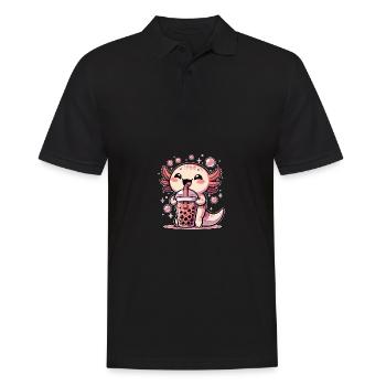 Kawaii Axolotl Bubble Tea Boba Axolotl - Männer Poloshirt - Schwarz - Vorne - Kai (181cm)