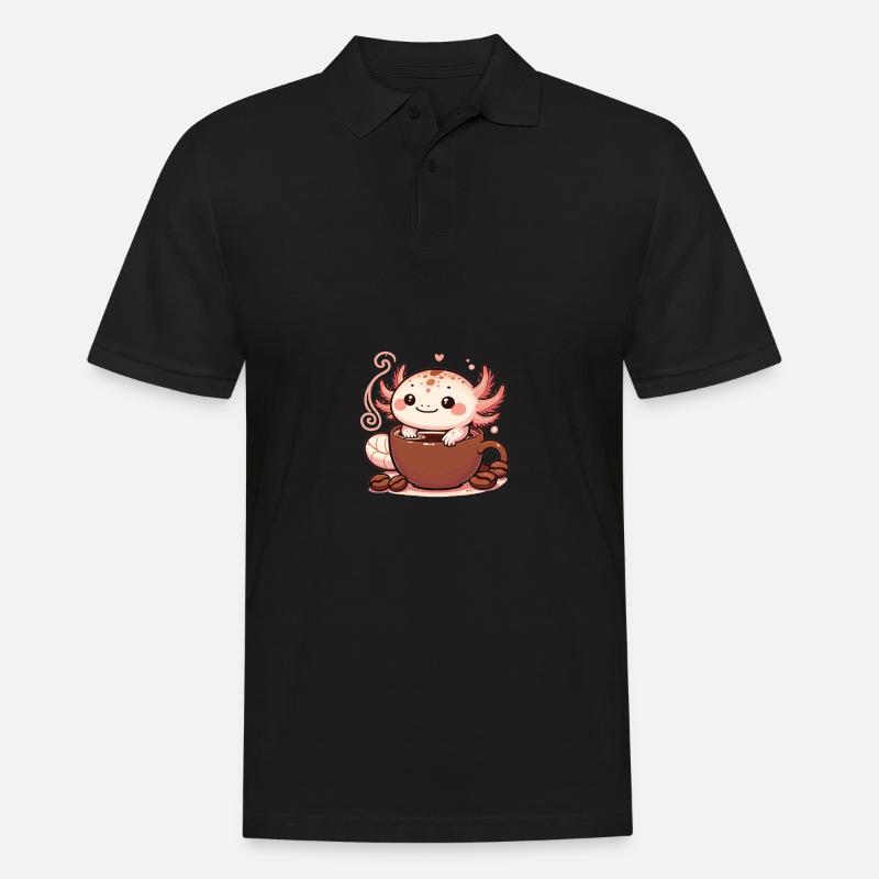Kaffeebohnen mit Kaffee Axolotl - Männer Poloshirt - Schwarz