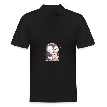 Kawaii Pinguine Bubble Tea Boba Pinguin - Männer Poloshirt - Schwarz - Vorne - Kai (181cm)