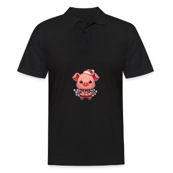 Santa Hat Christmas Fairy Lights Pig - Men's Polo Shirt - black - Front - Kai (181cm)