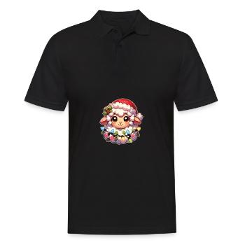 Père Noël chapeau Noël guirlandes lumineuses mouton - Polo Homme - noir - Devant - Kai (181cm)