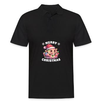 Santa Hat Christmas Fairy Lights Blob Fish - Men's Polo Shirt - black - Front - Kai (181cm)