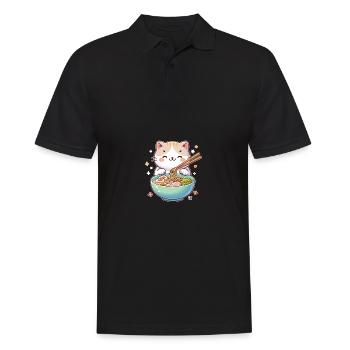 süße Katze isst Ramen Nudeln Katzen Ramen - Männer Poloshirt - Schwarz - Vorne - Kai (181cm)