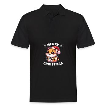 Christmas Hat Christmas Fairy Lights Hamster - Men's Polo Shirt - black - Front - Kai (181cm)