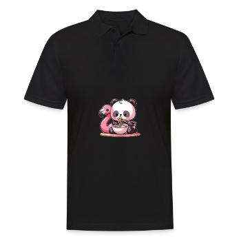 panda mignon mange des nouilles ramen pandas ramen - Polo Homme - noir - Devant - Kai (181cm)