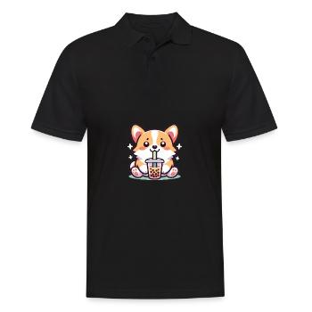 Chien Kawaii Bubble Tea Boba Corgi - Polo Homme - noir - Devant - Kai (181cm)