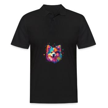Wasserfarben Farbenfroher American Eskimo Dog - Männer Poloshirt - Schwarz - Vorne - Kai (181cm)