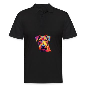 Wasserfarben Farbenfroher Airedale Terrier - Männer Poloshirt - Schwarz - Vorne - Kai (181cm)