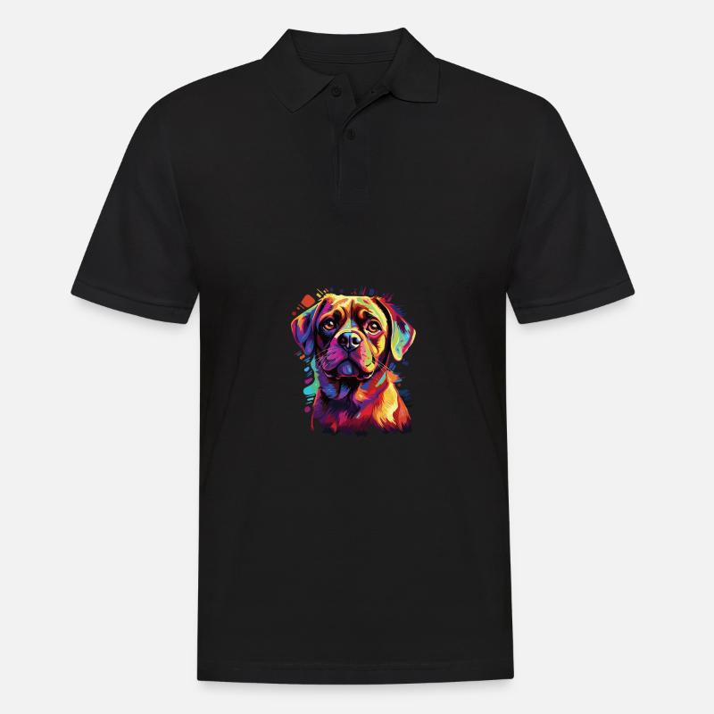Wasserfarben Farbenfroher Puggle - Männer Poloshirt - Schwarz