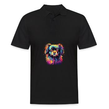 Aquarelle colorée épagneul tibétain - Polo Homme - noir - Devant - Kai (181cm)