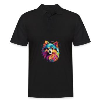 Wasserfarben Farbenfroher Zwergspitz - Männer Poloshirt - Schwarz - Vorne - Kai (181cm)