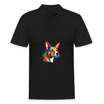 Wasserfarben Farbenfroher Basenji - Männer Poloshirt - Schwarz - Vorne - Kai (181cm)