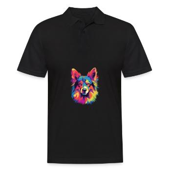 Wasserfarben Farbenfroher Islandhund - Männer Poloshirt - Schwarz - Vorne - Kai (181cm)