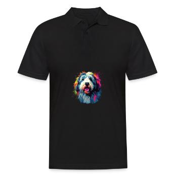 Aquarelle colorée vieux chien de berger anglais - Polo Homme - noir - Devant - Kai (181cm)