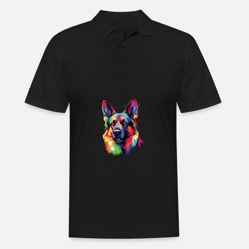 Wasserfarben Farbenfroher Deutscher Schäferhund - Männer Poloshirt - Schwarz
