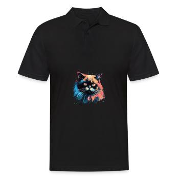 Cat Watercolor Colorful Himalayan Cat - Men's Polo Shirt - black - Front - Kai (181cm)