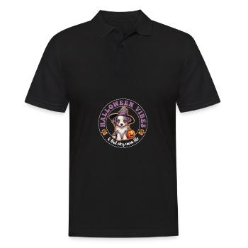 Halloween, chapeau de sorcière, citrouille, chien, berger australien - Polo Homme - noir - Devant - Kai (181cm)