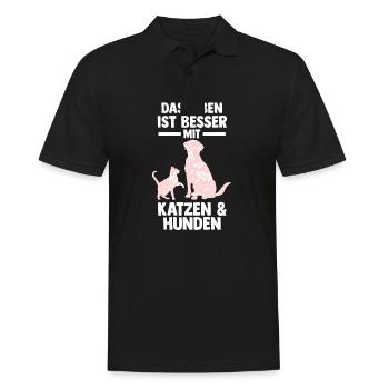 Hunde Katzenliebhaber Hundeliebhaber Katzen - Männer Poloshirt - Schwarz - Vorne - Kai (181cm)