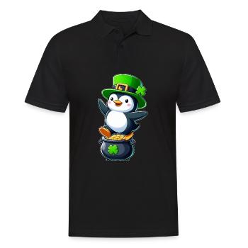St. Patrick's Day Pinguin Zylinder Kleeblatt - Männer Poloshirt - Schwarz - Vorne - Kai (181cm)