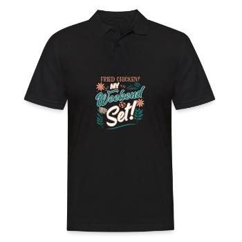 Gebratenes Hühnchen? Mein Wochenende ist bereit! Lustiges Design - Männer Poloshirt - Schwarz - Vorne - Kai (181cm)