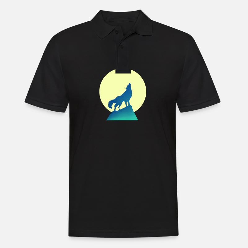 Wolf Mond Silhouette - Männer Poloshirt - Schwarz