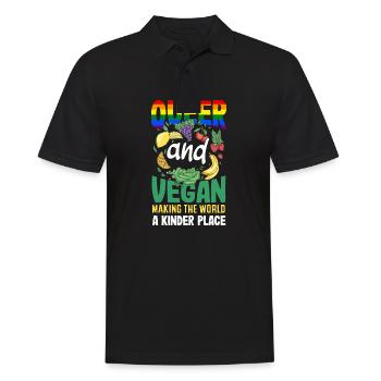 Queer and vegan - making the world a kinder place - Men's Polo Shirt - black - Front - Kai (181cm)