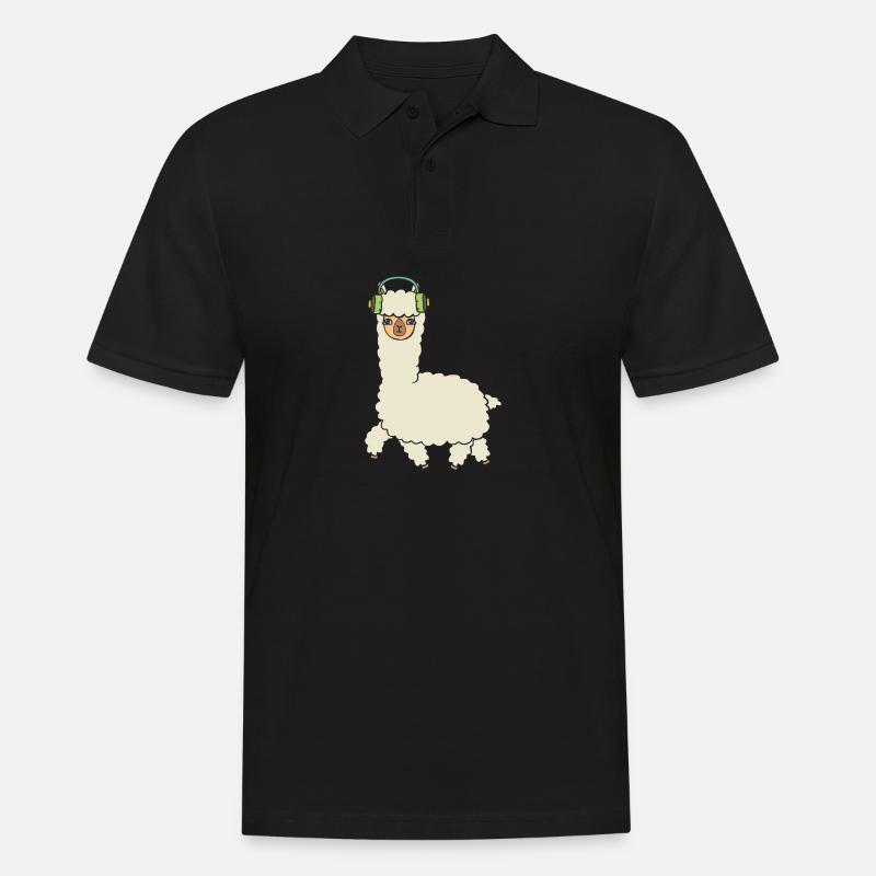 Alpaka mit kopfhörern. - Männer Poloshirt - Schwarz