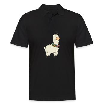 Alpaca with flowers. - Men's Polo Shirt - black - Front - Kai (181cm)