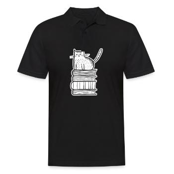 Katze mit Büchern - Männer Poloshirt - Schwarz - Vorne - Kai (181cm)