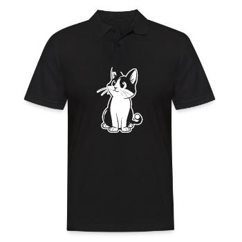 Katzendame Katzenfreund Katzengesicht - Männer Poloshirt - Schwarz - Vorne - Kai (181cm)