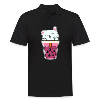 Süße Katze Kätzchen trinkt Boba Tea Bubble Tea - Männer Poloshirt - Schwarz - Vorne - Kai (181cm)