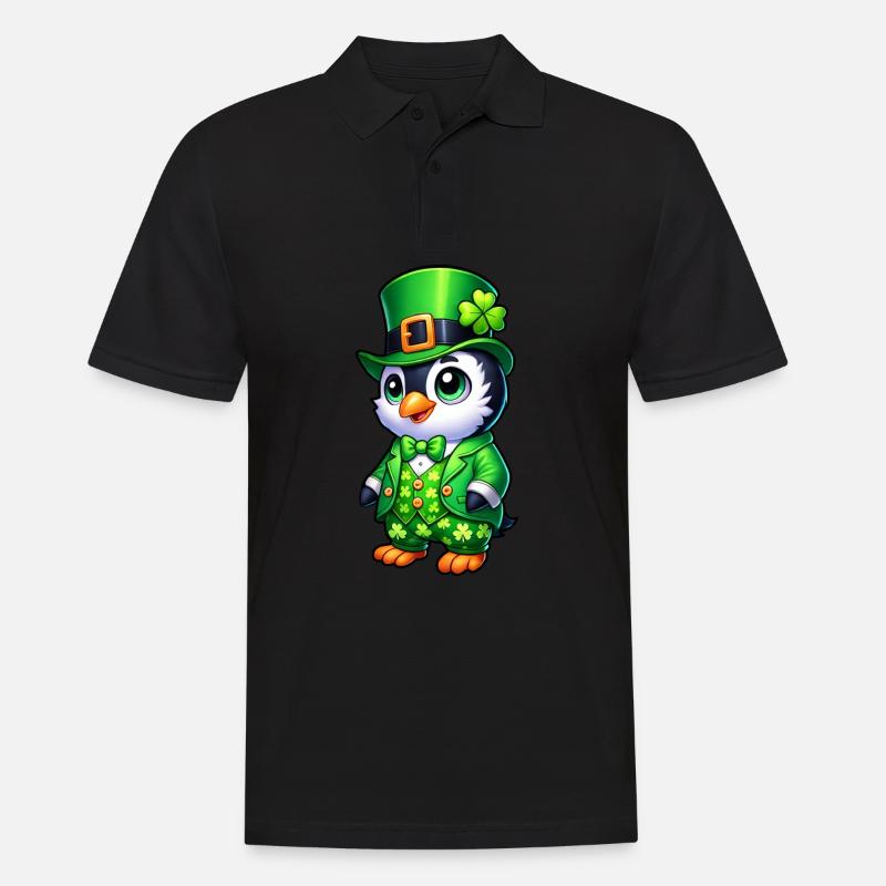 Mignon Dessin Animé Pingouin Saint-Patrick - Polo Homme - noir