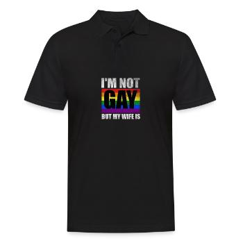 Je ne suis pas gay mais ma femme est drôle L - Polo Homme - noir - Devant - Kai (181cm)