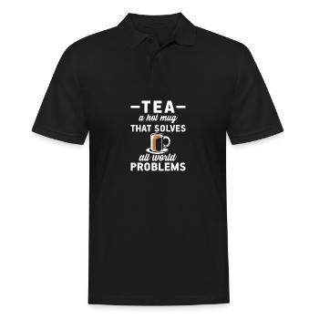 Le thé, une tasse chaude qui résout tous les problèmes du monde - Polo Homme - noir - Devant - Kai (181cm)