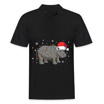 Hippopotame avec bonnet de Père Noël - Polo Homme - noir - Devant - Kai (181cm)