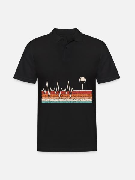Wine Glass Heartbeat - Men's Polo Shirt - black