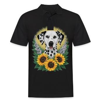 Süßer Dalmatiner mit Sonnenblumen und Flieder - Männer Poloshirt - Schwarz - Vorne - Kai (181cm)