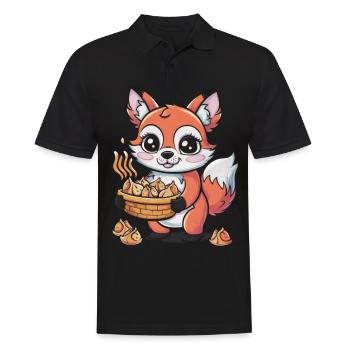 Cartoon Kawaii Fox with Stuffed Dumplings - Men's Polo Shirt - black - Front - Kai (181cm)