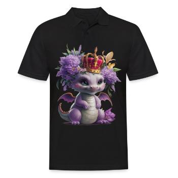 Dragon avec couronne et fleurs colorées - Polo Homme - noir - Devant - Kai (181cm)
