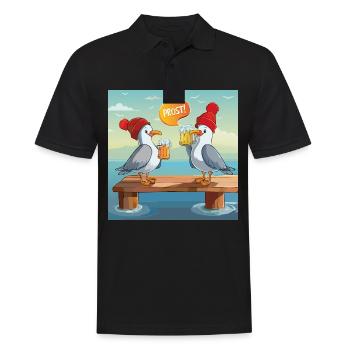 01 Zwei norddeutsche Möwen Meer Mass Bier Prost - Männer Poloshirt - Schwarz - Vorne - Kai (181cm)
