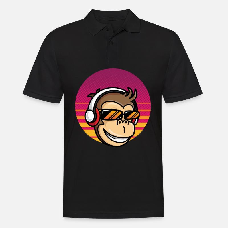 Monkey DJ Affe mit Kopfhörer - Männer Poloshirt - Schwarz