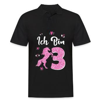 Geburtstag Mädchen 3 Jahre Pferd Prinzessin - Männer Poloshirt - Schwarz - Vorne - Kai (181cm)
