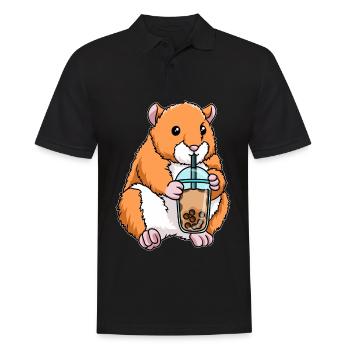 Hamster trinkt Bubble Tea - Männer Poloshirt - Schwarz - Vorne - Kai (181cm)