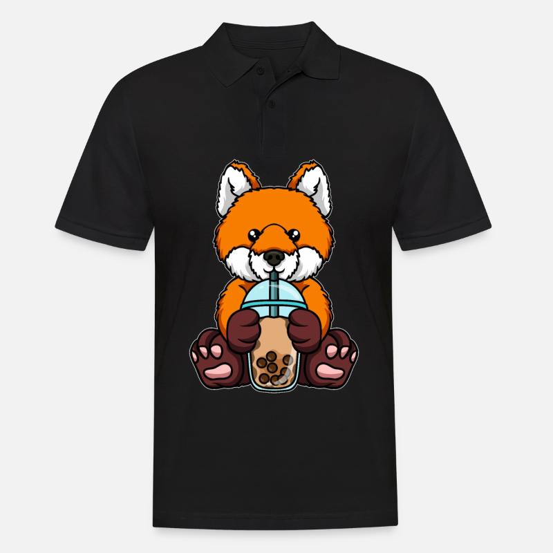 Fuchs trinkt Bubble Tea - Männer Poloshirt - Schwarz