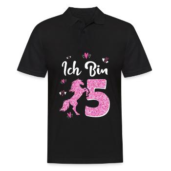 Geburtstag Mädchen 5 Jahre Pferd Prinzessin - Männer Poloshirt - Schwarz - Vorne - Kai (181cm)