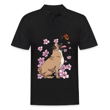 Chien carlin en fleurs de cerisier japonais - Polo Homme - noir - Devant - Kai (181cm)