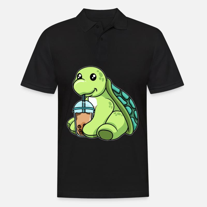 Schildkröte trinkt Bubble Tea - Männer Poloshirt - Schwarz