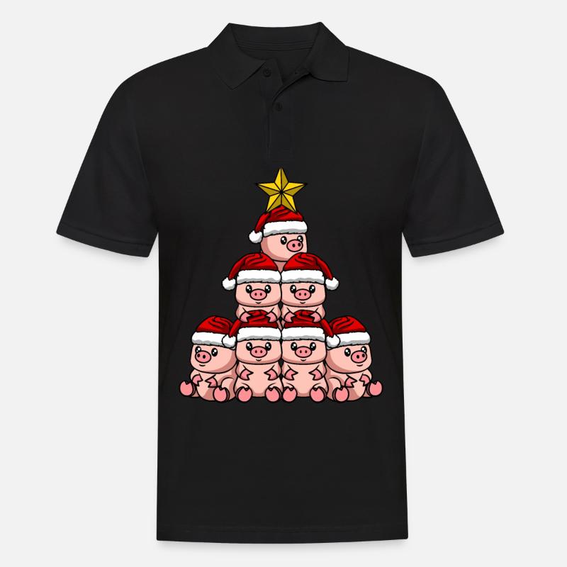 Schwein Weihnachtsbaum - Männer Poloshirt - Schwarz